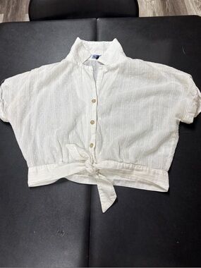 Cropped Button-Down Tie-Front Shirt - White